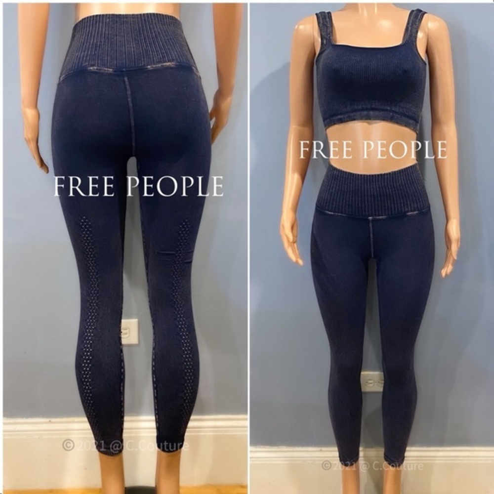 NEW FREE PEOPLE HighRise 7/8 Length Good Karma Leggings XS/S & bra crop BLUE M/L